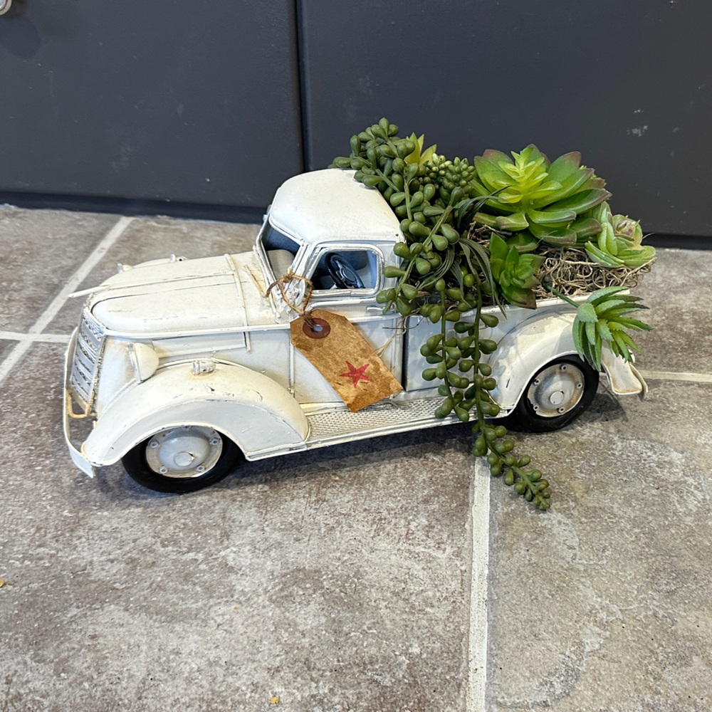 Vintage White Truck Planter with Succulents
